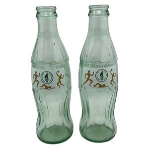 Pair of Coca Cola Atlanta 1996 Olympic Glass Bottles 8 oz Empty Vintage